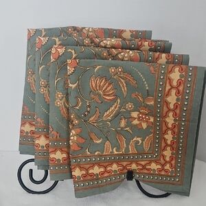 Mahogany Mumtaz Ornate Rich Floral Metallic Gold Accent Dining Napkins Set of 4